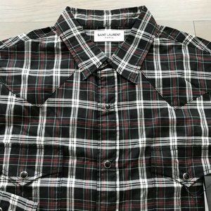 Saint Laurent Western Black Plaid Cotton Slim Fit